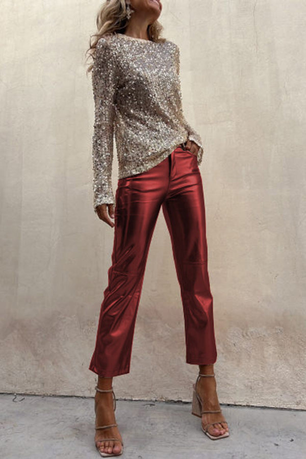 Elegant and practical metallic pants with a high waist
